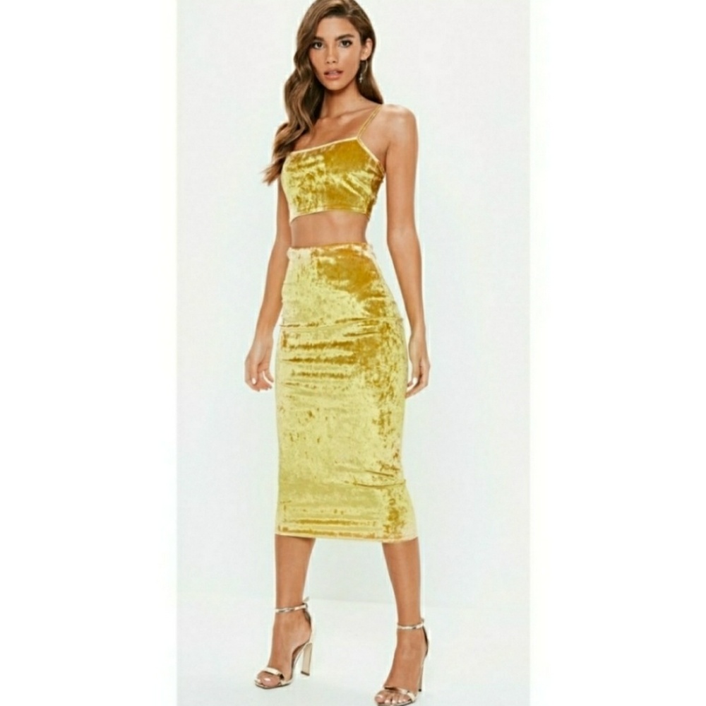 NEW 2 Piece Set Velvet Cami Top & Midi Skirt